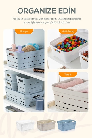 Vienev 4'lü 3,8 Litre Delikli Saklama Kutusu Beyaz Beyaz