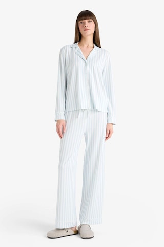 Defacto Pijama Takımı Regular Fit Çizgili Uzun Kollu Üst Uzun Alt-fall İn Love G2395ax25aube772 Mavi