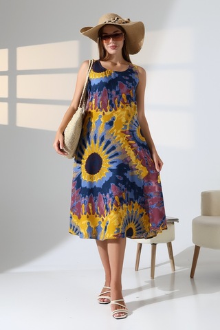 Likapa Yazlık Askılı Viskon Elbise 2691 Kahve Sarı Batik