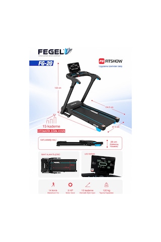 Fg-20 Otomatik Eğimli 3 Hp Katlanabilir Koşu Bandı