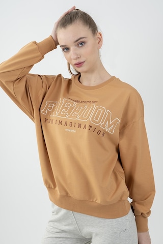 Maraton Sportswear Oversize Kadın Bisiklet Yaka Uzun Kol Basic Koyu Bej Sweatshirt 22169-koyu Bej Koyu Bej