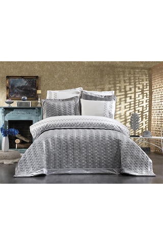 Dolce Lüx Nakışlı Çeyiz Paketi 9 Parça Gri Gri