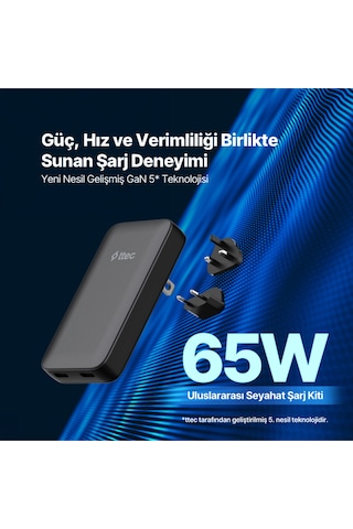 Ttec 2SCG06S Smartcharger Trio Gan 65W PD Avrupa-Ingiltere-Amerika/Avustralya Uluslararası Şarj Kiti