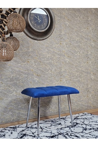 Zafir Krom Sivriltme Ayaklı 60 Cm Puf Bench - Puf - Bench - Oturak - Mutfak Oturağı - Antre Oturağı Mavi