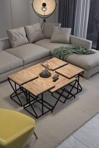 Orta Sehpa Ve Zigon Sehpa V Lüx 5'li Set Atlantik Çam Atlantik Çam