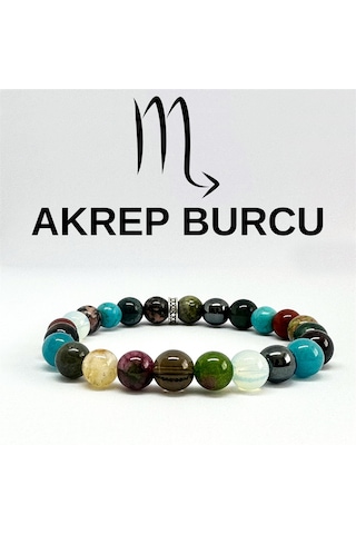Akrep Burcu Bilekliği 8mm Doğaltaş Bileklik - 16 Cm Çok Renkli