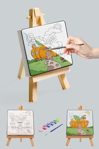 Sevimli Kabak Evi Çocuk Eğitici Tuval Boyama Hobi Seti