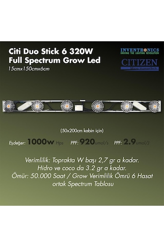 Citi 6 Duo Stick 320w Full Spectrum Grow Led Lamba