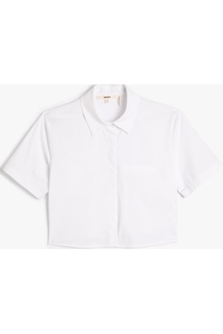 Koton Crop Kısa Kollu Gömlek Düğmeli Cep Detaylı Kırık Beyaz 3sak60499pw 3SAK60499PW001 Ekru