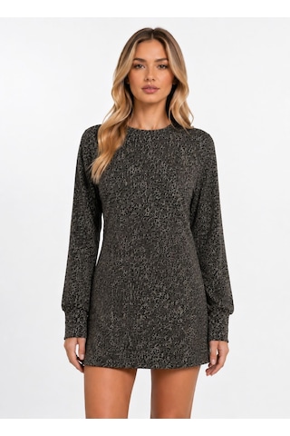 Neden Tekstil Kadın Uzun Kollu Regular Fit Mini Elbise - Siyah