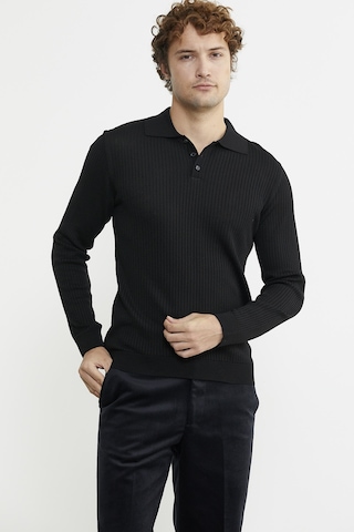 Sementa Polo Yaka Fitilli Triko Kazak - Siyah 001