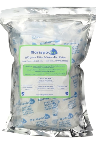 Marispacks 500 G X 2 Adet Silikajel Nem Alıcı Paket Nonwoven, Metalize Doypack Ambalajda