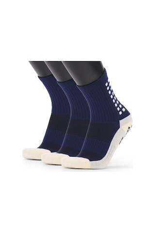 Yuntech01 3 Çift Lacivert Spor Çorap - Soluk, Emici, Kayma Engellici, Futbol-basket-runing İçin Koyu Mavi