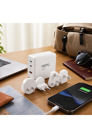Hepu Hp304 100w Gan Seyahat Adaptörü 4 Farklı Ülke Uyumlu Başlık