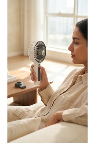 Mini El Fanı Siyah-beyaz Kompakt Tasarımlı, Usb Şarjlı Güçlü Taşınabilir Vantilatör Fan-pl121