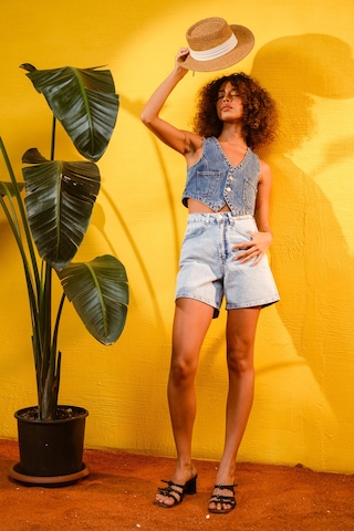 Itsbasic Kadın Snow Kot Rengi Diana Mom Fit Denim Şort