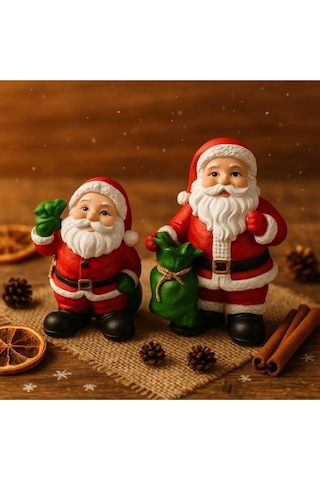 Dekoratif İkili Noel Baba Biblosu Noel Dekorasyon Figürü Hediyelik Yeni Yıl Süsü