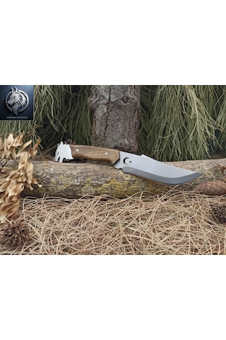 Kurtbey Outdoor Kurtbaşlı Ceviz Kabze Kılıflı Avcı Kamp Bıçağı 31 Cm Outdoor Komando Tipi Taktikal Knife Kahverengi