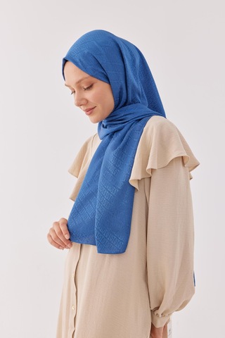 Mirsoy Scarf Halka Desen Parlak Jakar Şal - Mavi Mavi