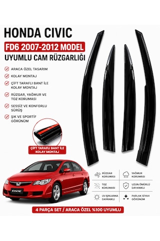 Honda Cıvıc Fd6 2007-2012 Model Uyumlu Cam Rüzgarlığı 4 Parça Set
