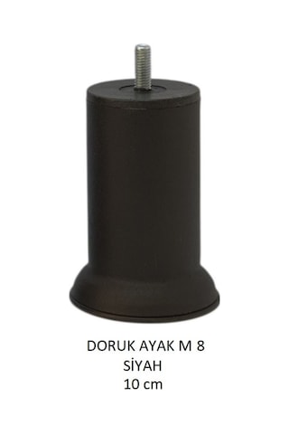 Doruk Ayak, Cıvatalı Baza Koltuk Dolap Ayağı, Metal, Siyah, M8, 10 Cm Siyah