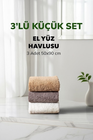 3 Lü Kareli Havlu Takımı Bej Beyaz Fume Kahve Yumuşak Pamuk El Yüz Havlusu 50x90 Cm Renklı
