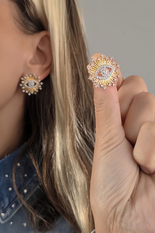 Güneş Göz Figür Nazar Altın Kaplama Çelik Küpe Gold