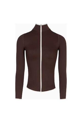 Because Of Alice Base Contrast Trim Zip Up Jacket Şekillendirici Kontrast Detaylı Kadın Ceket Kahverengi