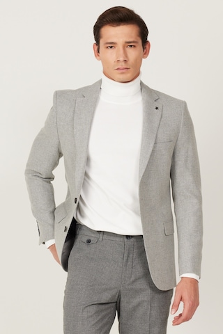 AC&Co / Altınyıldız Classics Erkek Gri Slim Fit Dar Kesim Mono Yaka Desenli Yünlü Ceket