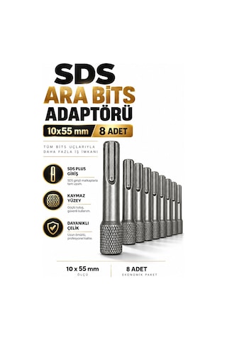 Sds Plus 8 Adet 10x55 Mm Ara Bits Adaptörü Matkap Uç Dönüştürücü