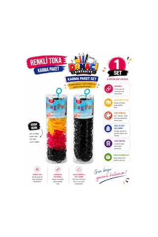 Renkli Ve Siyah Lastik Toka Seti 2'li Karma Paket Esnek Dayanıklı Güçlü Tutuş Lastik Saç Tokası