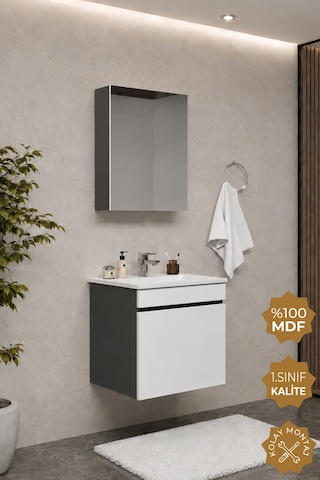 Teta Home Tokyo 55 Cm Mdf Banyo Dolabı Seti Antrasit - Beyaz Teta Home Tokyo 55 Cm Mdf Banyo Dolabı Seti Antrasit - Beyaz