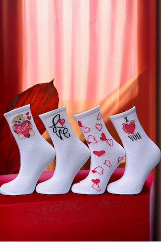 Meine Liebe 4 Çift Sevgililer Günü Çorap Seti Beyaz Meine Liebe 4 Çift Sevgililer Günü Çorap Seti Beyaz