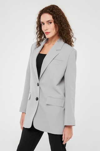 Gri Kadın Düğmeli Blazer Ceket 001