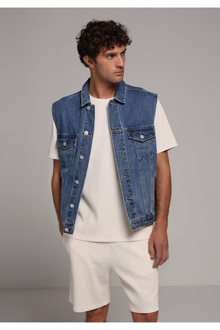 Colin's Colins Oversize Fit Klasik Yaka Düğmeli Astarsız Erkek Mid İndigo Denim Yelek Cl1080323 Q1.v1 Dn44914 Denim