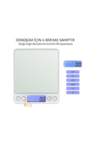 Kuyumcu Eczane Mutfak İçin Dijital Hassas Terazi Tartı 2000 Gr./ 0.1 Gr. Thr123 Çok Renkli