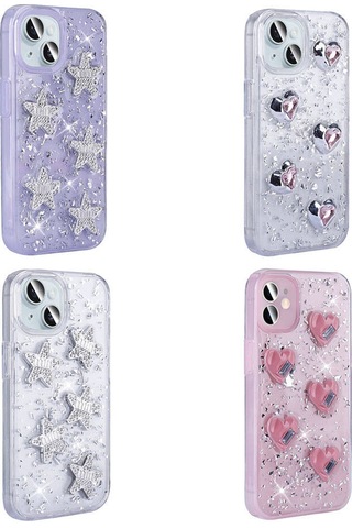 Apple Uyumlu iPhone 15 Kılıf Airbagli Simli Arka Yüzey Zore Işıltı Silikon Kapak Pembe