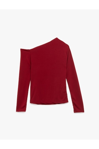 Koton Slim Fit Drape Detaylı Uzun Kollu Asimetrik Tek Omuz Tişört Bordo 6wak80016ek Bordo