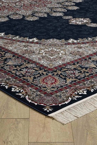 Saray Halı Alhambra Ah12a 120 Tarak Lüks Klasik Salon Halısı Özel Taban Dokulu Lacivert - Gri