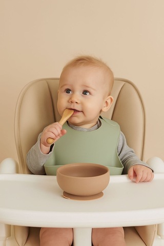 2'li Silikon Bebek Beslenme Seti / Bölmeli Mama Tabağı / Mama Kasesi - Moka Mocca