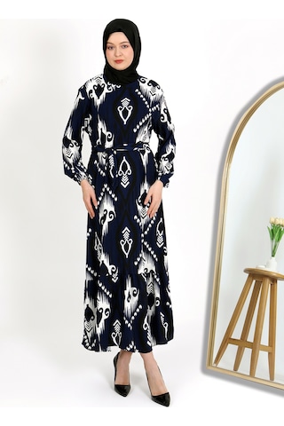 Desenli Bürümcük Elbise Mavi