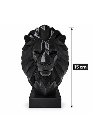 Dekoratif Low Poly Aslan Büstü 15 Cm Siyah 3d Baskı Modern Masaüstü Biblo Heykel .