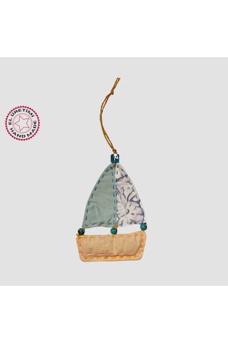 Uretti - Gamze 4416 - El Yapımı Gemi Modelli Nazar Boncuklu Lavanta Tanecikli Kese 14cm - Mavi