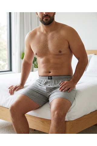 Büyük Beden Pamuklu Düğmeli Erkek Boxer Gri