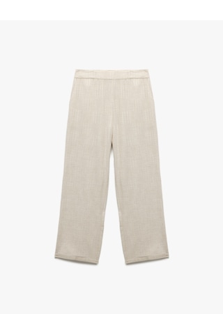 Koton Cepli Dokulu Yüksek Bel Viskon - Keten Karışımlı Pantolon Ekru 5sak40148pw Ekru