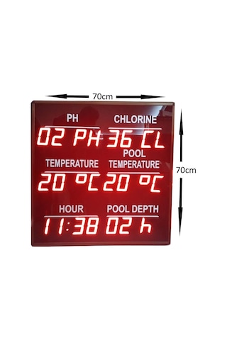 İngilizce Havuz Saat-derece-nem-klor-ph Tabelası Kasa: 70x70 Cm
