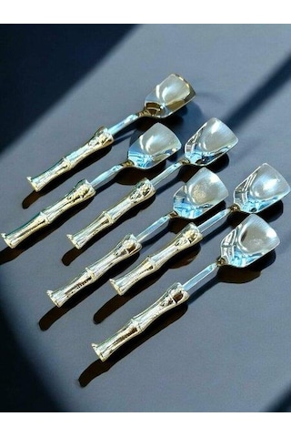 Royking Bambu Saplı Gümüş Dondurma Kaşık 6'lı Eym 086 Gümüş
