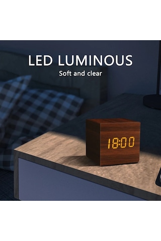 Çalar Saat Led Ahşap Saat Masası Ses Kontrolü Dijital Ahşap Umut White