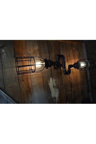 2 'li Borulardan Duvar Lambası Hediyelik Duvar Apliği Vintage Siyah