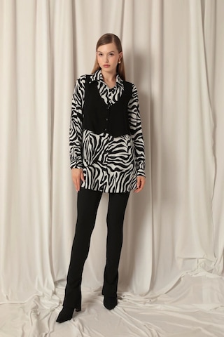 Saklımoda Viskon Kumaş Yelekli Kadın Zebra Gömlek Çok Renkli